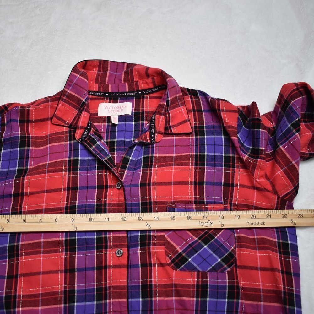 Victorias Secret Flannel Pajama Top Plaid Sz L Tunic Sleep Cabincore Western - Picture 12 of 15